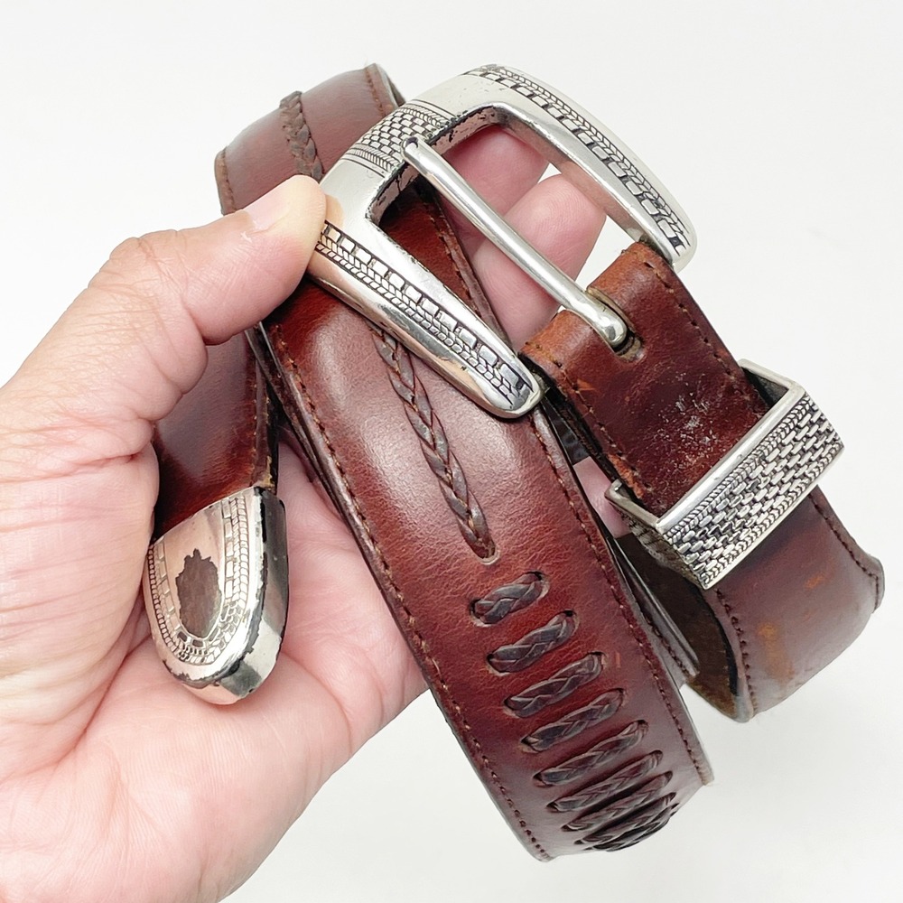 Brighton Onyx Belt Men's 38 Brown Braided Leather Western 74807 Vintage 1993